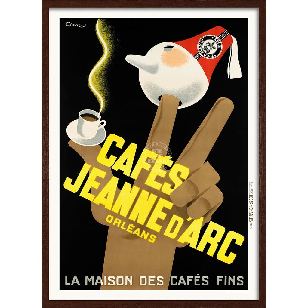 Cafés Jeanne D’arc Coffee | France A3 297 X 420Mm 11.7 16.5 Inches / Framed Print: Chocolate Oak