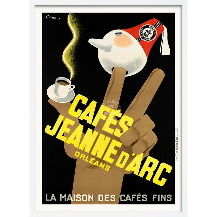 Cafés Jeanne D’arc Coffee | France A3 297 X 420Mm 11.7 16.5 Inches / Framed Print: White Timber