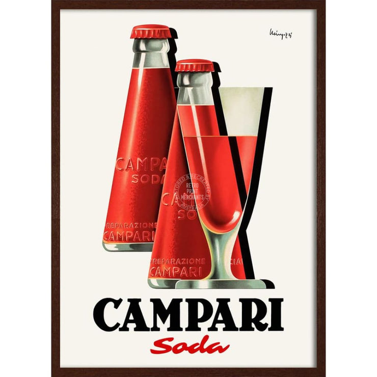 Campari Bottles & Glass | Italy 422Mm X 295Mm 16.6 11.6 A3 / Dark Oak Print Art