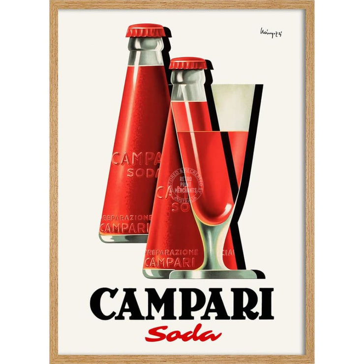 Campari Bottles & Glass | Italy 422Mm X 295Mm 16.6 11.6 A3 / Natural Oak Print Art