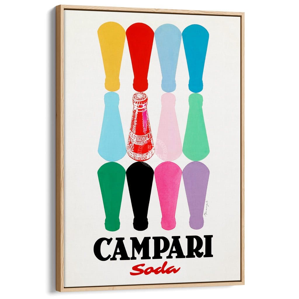 Campari Colourful Bottles | Italy A3 297 X 420Mm 11.7 16.5 Inches / Canvas Floating Frame - Natural