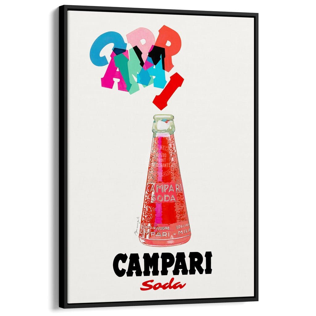 Campari Colourful Letters | Italy A3 297 X 420Mm 11.7 16.5 Inches / Canvas Floating Frame - Black