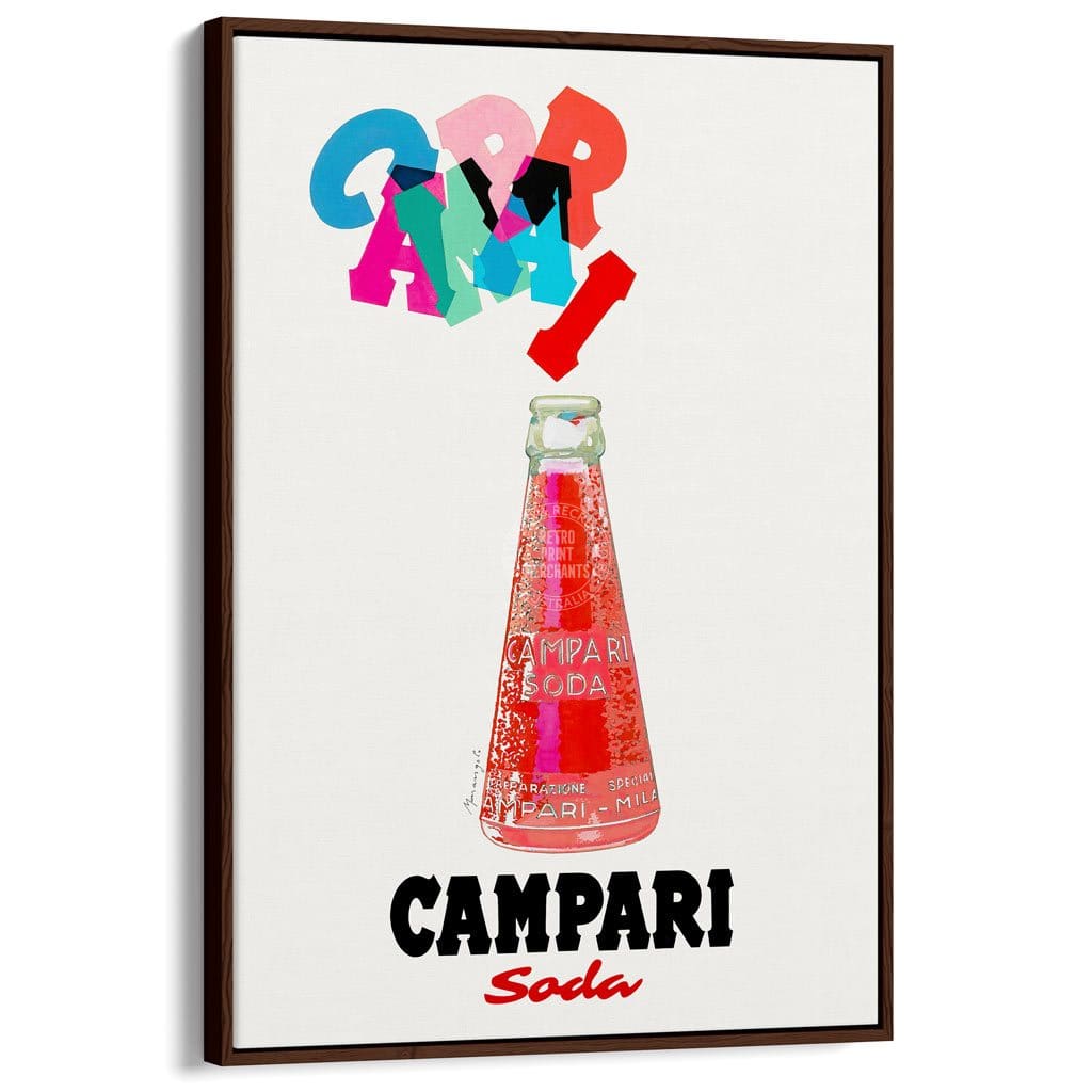 Campari Colourful Letters | Italy A3 297 X 420Mm 11.7 16.5 Inches / Canvas Floating Frame - Dark Oak