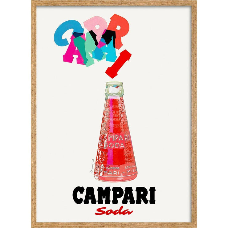 Campari Colourful Letters | Italy A3 297 X 420Mm 11.7 16.5 Inches / Framed Print - Natural Oak