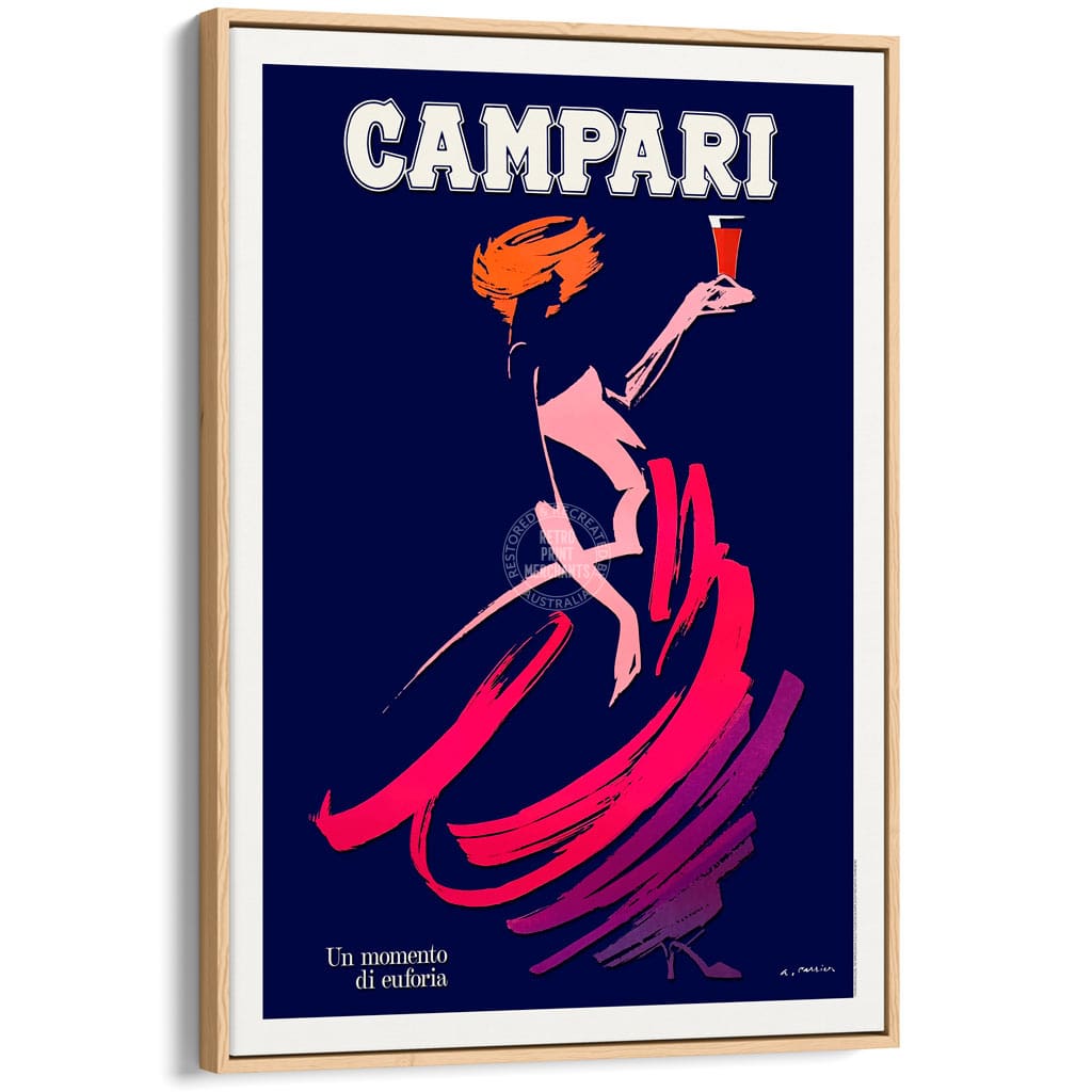 Campari Euphoria | Italy A4 210 X 297Mm 8.3 11.7 Inches / Canvas Floating Frame: Natural Oak Timber