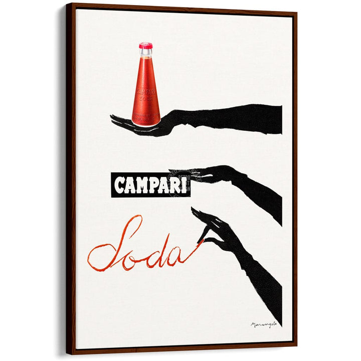 Campari Hands 1960S | Italy A3 297 X 420Mm 11.7 16.5 Inches / Canvas Floating Frame: Chocolate Oak