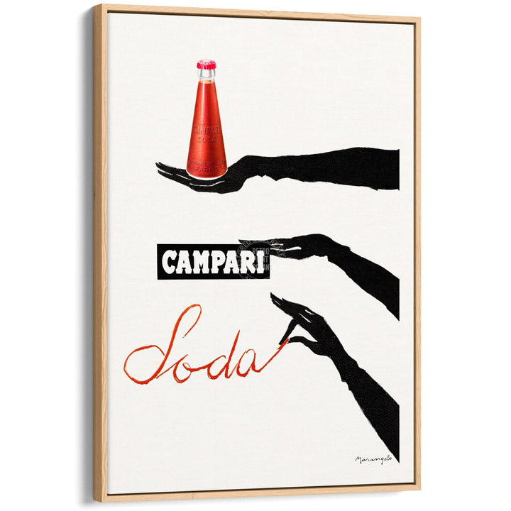 Campari Hands 1960S | Italy A3 297 X 420Mm 11.7 16.5 Inches / Canvas Floating Frame: Natural Oak