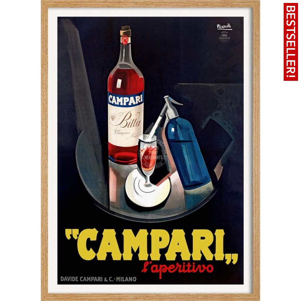 Campari Laperitivo 1926 | Italy 422Mm X 295Mm 16.6 11.6 A3 / Natural Oak Print Art