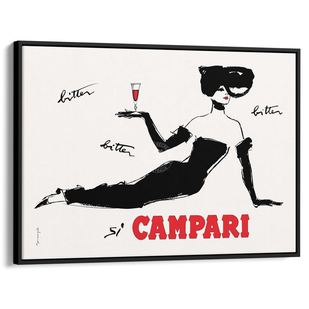 Campari Recline | Italy A3 297 X 420Mm 11.7 16.5 Inches / Canvas Floating Frame - Black Timber Print