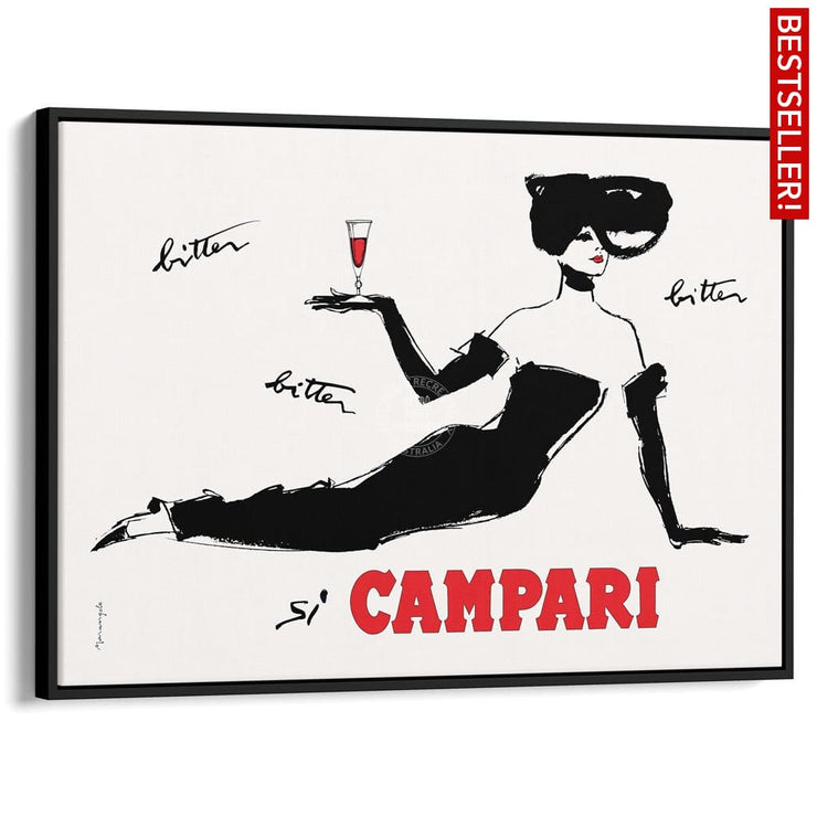 Campari Recline | Italy A3 297 X 420Mm 11.7 16.5 Inches / Canvas Floating Frame - Black Timber Print