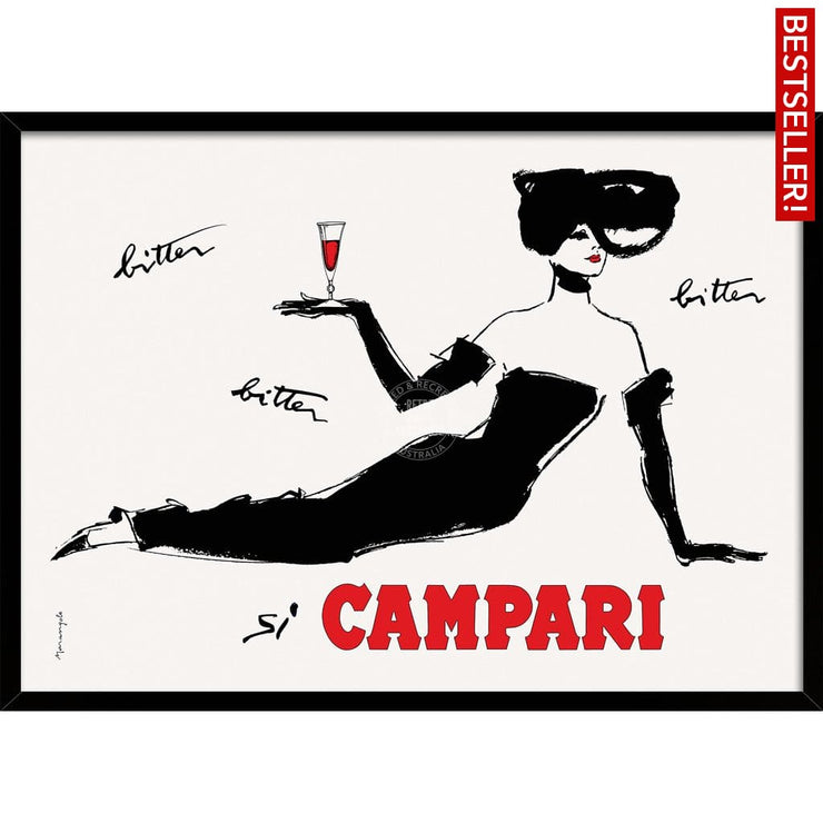 Campari Recline | Italy A3 297 X 420Mm 11.7 16.5 Inches / Framed Print - Black Timber Art