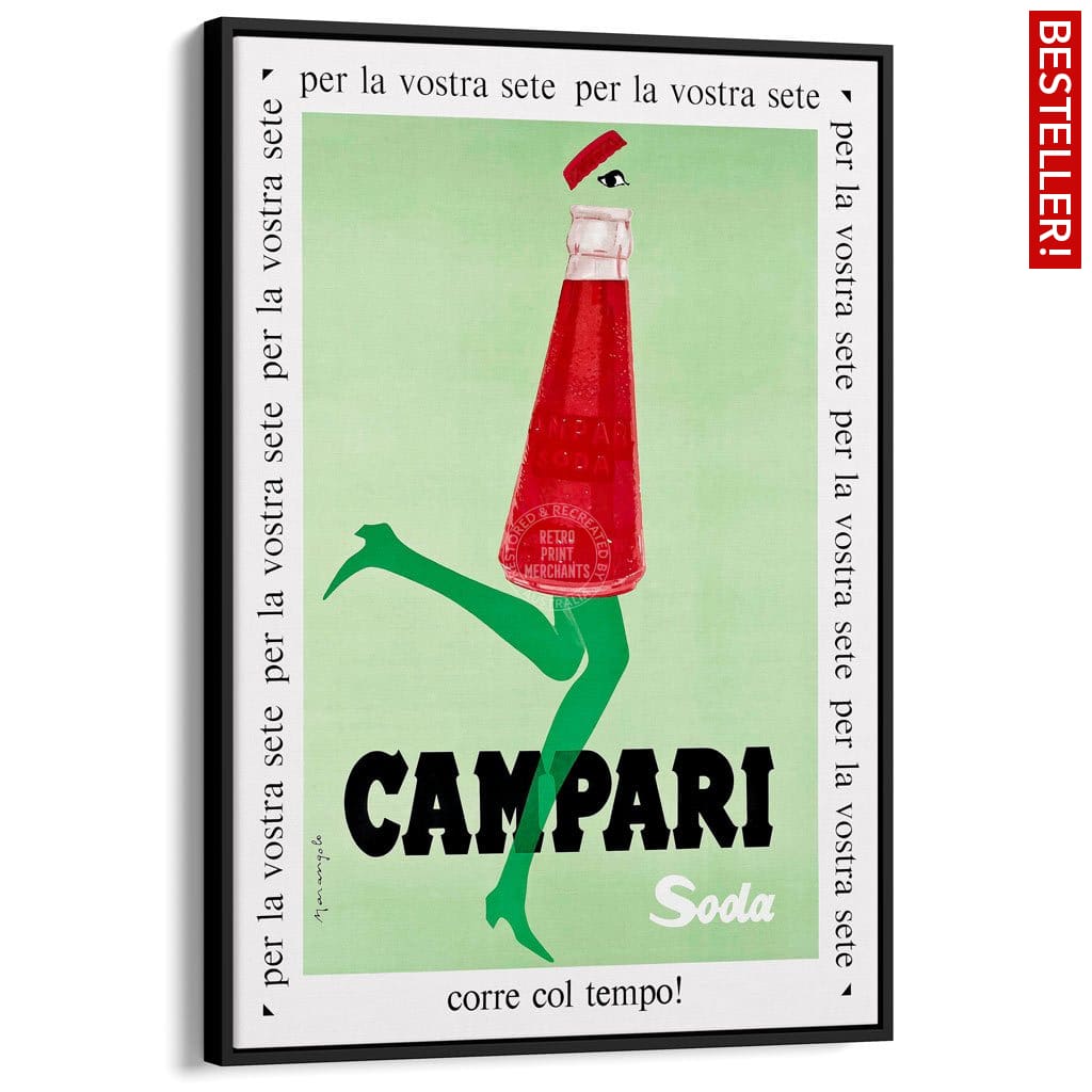 Campari Soda 1968 | Italy A4 210 X 297Mm 8.3 11.7 Inches / Canvas Floating Frame: Black Timber