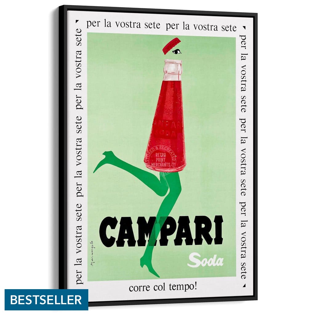 Campari Soda 1968 | Italy A4 210 X 297Mm 8.3 11.7 Inches / Canvas Floating Frame: Black Timber