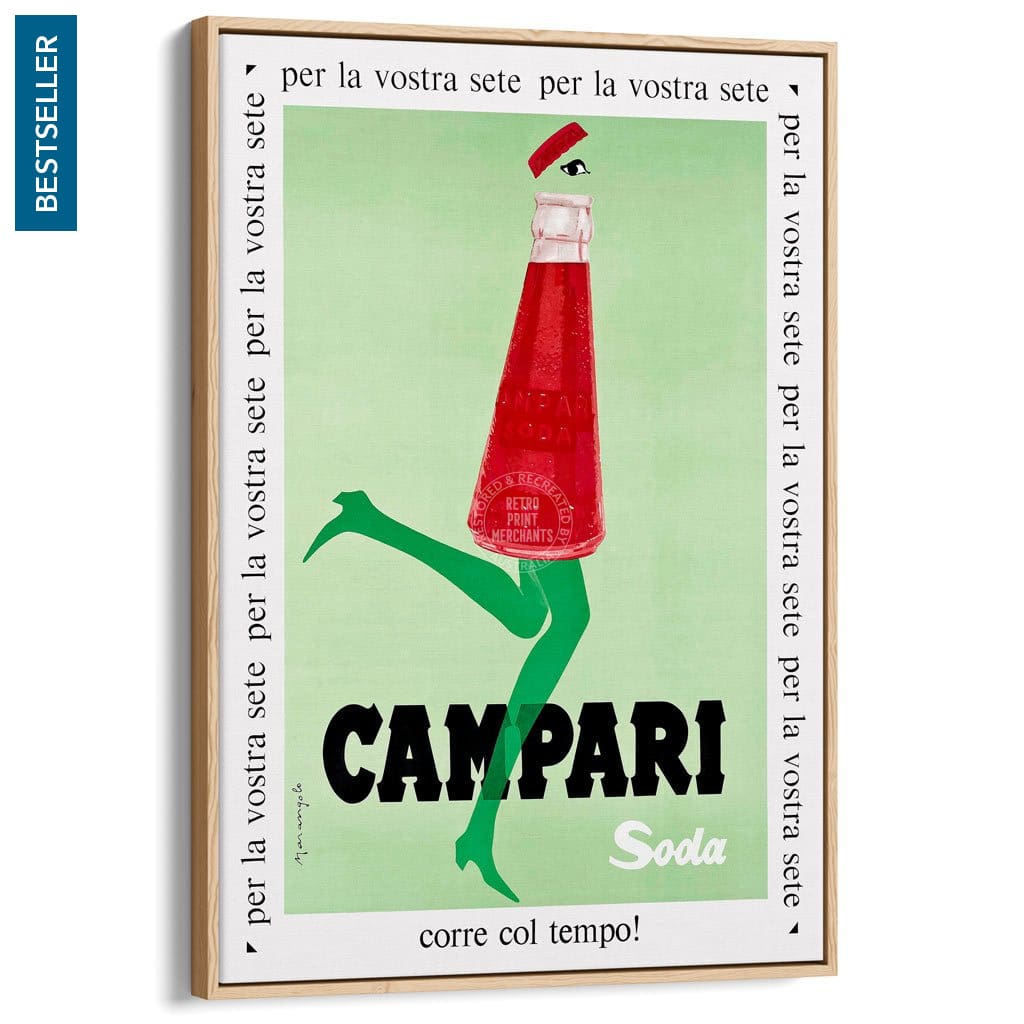 Campari Soda 1968 | Italy A4 210 X 297Mm 8.3 11.7 Inches / Canvas Floating Frame: Natural Oak