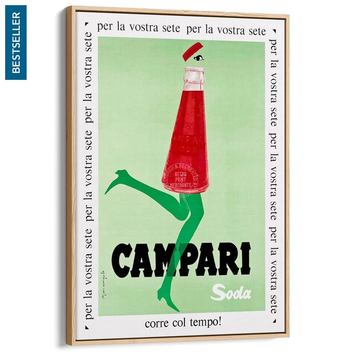 Campari Soda 1968 | Italy A4 210 X 297Mm 8.3 11.7 Inches / Canvas Floating Frame: Natural Oak