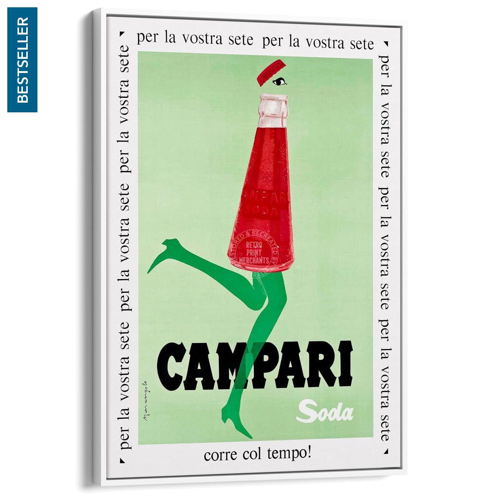 Campari Soda 1968 | Italy A4 210 X 297Mm 8.3 11.7 Inches / Canvas Floating Frame: White Timber