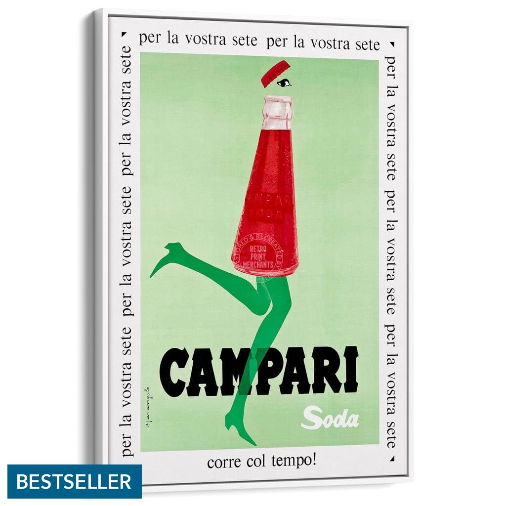 Campari Soda 1968 | Italy A4 210 X 297Mm 8.3 11.7 Inches / Canvas Floating Frame: White Timber