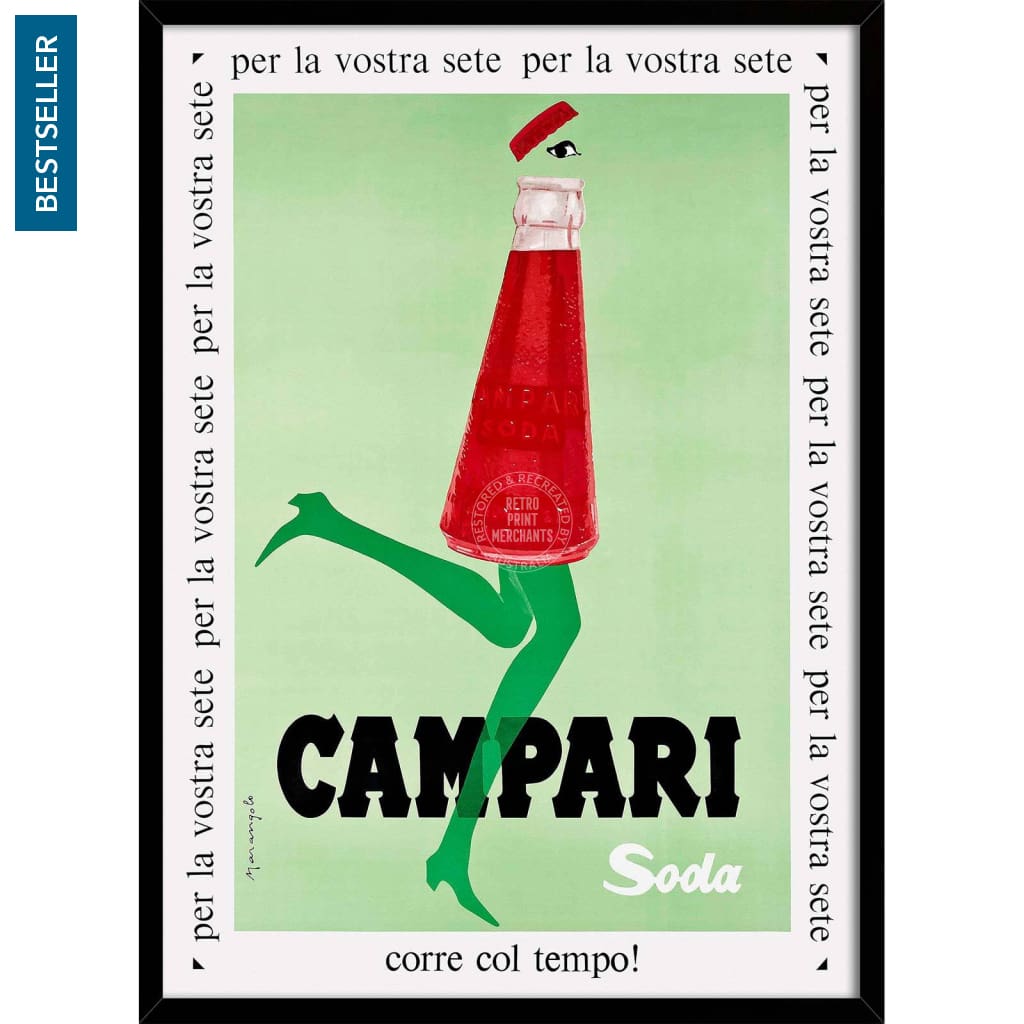 Campari Soda 1968 | Italy A4 210 X 297Mm 8.3 11.7 Inches / Framed Print: Black Timber Print Art