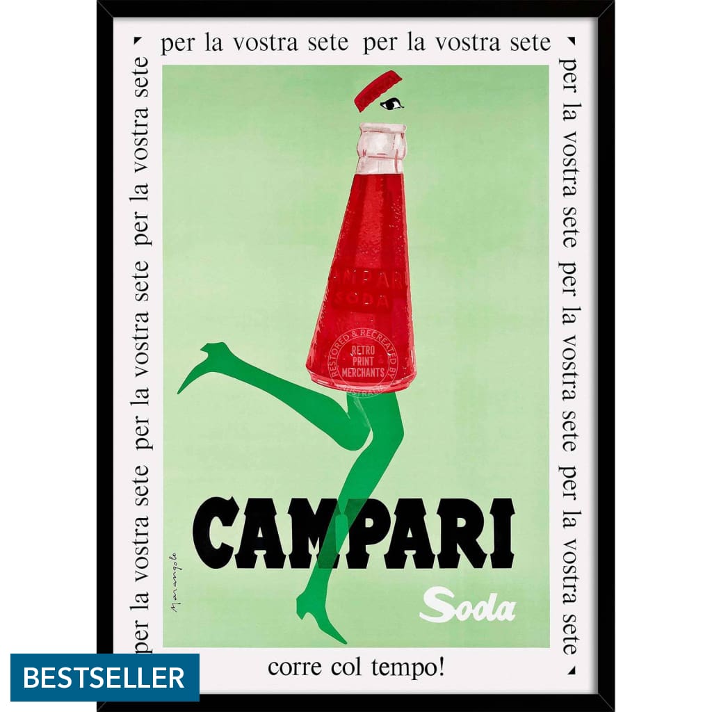 Campari Soda 1968 | Italy A4 210 X 297Mm 8.3 11.7 Inches / Framed Print: Black Timber Print Art