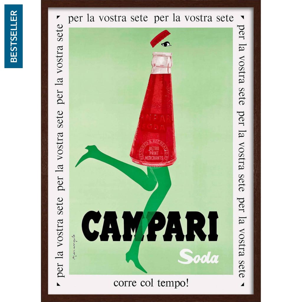 Campari Soda 1968 | Italy A4 210 X 297Mm 8.3 11.7 Inches / Framed Print: Chocolate Oak Timber Print