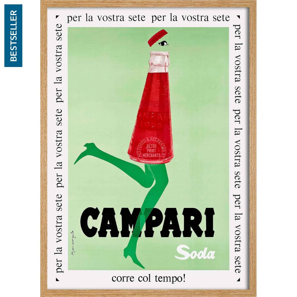Campari Soda 1968 | Italy A4 210 X 297Mm 8.3 11.7 Inches / Framed Print: Natural Oak Timber Print