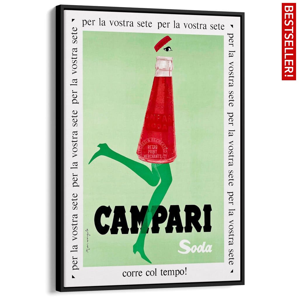 Campari Soda 1968 | Italy A4 210 X 297Mm 8.3 11.7 Inches / Canvas Floating Frame: Black Timber