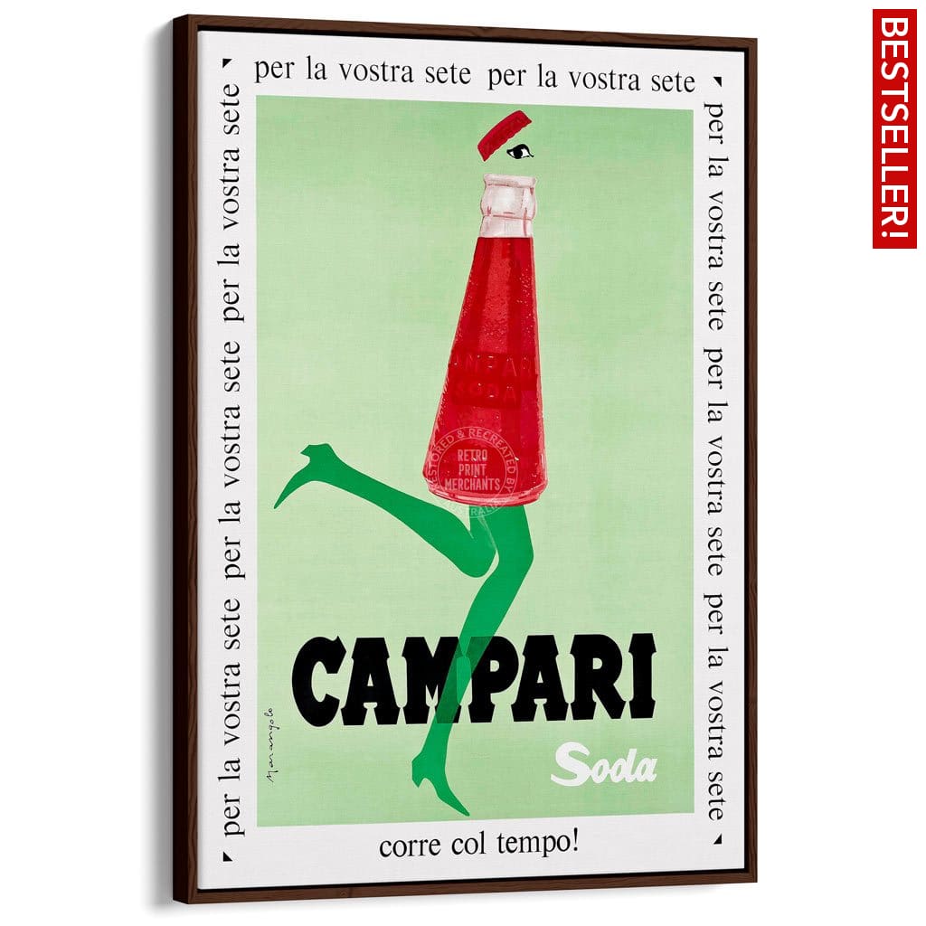 Campari Soda 1968 | Italy A4 210 X 297Mm 8.3 11.7 Inches / Canvas Floating Frame: Chocolate Oak