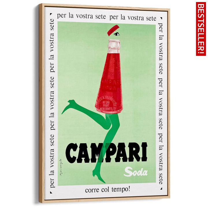 Campari Soda 1968 | Italy A4 210 X 297Mm 8.3 11.7 Inches / Canvas Floating Frame: Natural Oak