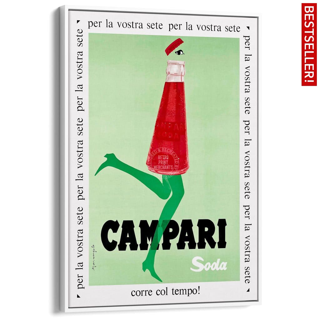 Campari Soda 1968 | Italy A4 210 X 297Mm 8.3 11.7 Inches / Canvas Floating Frame: White Timber