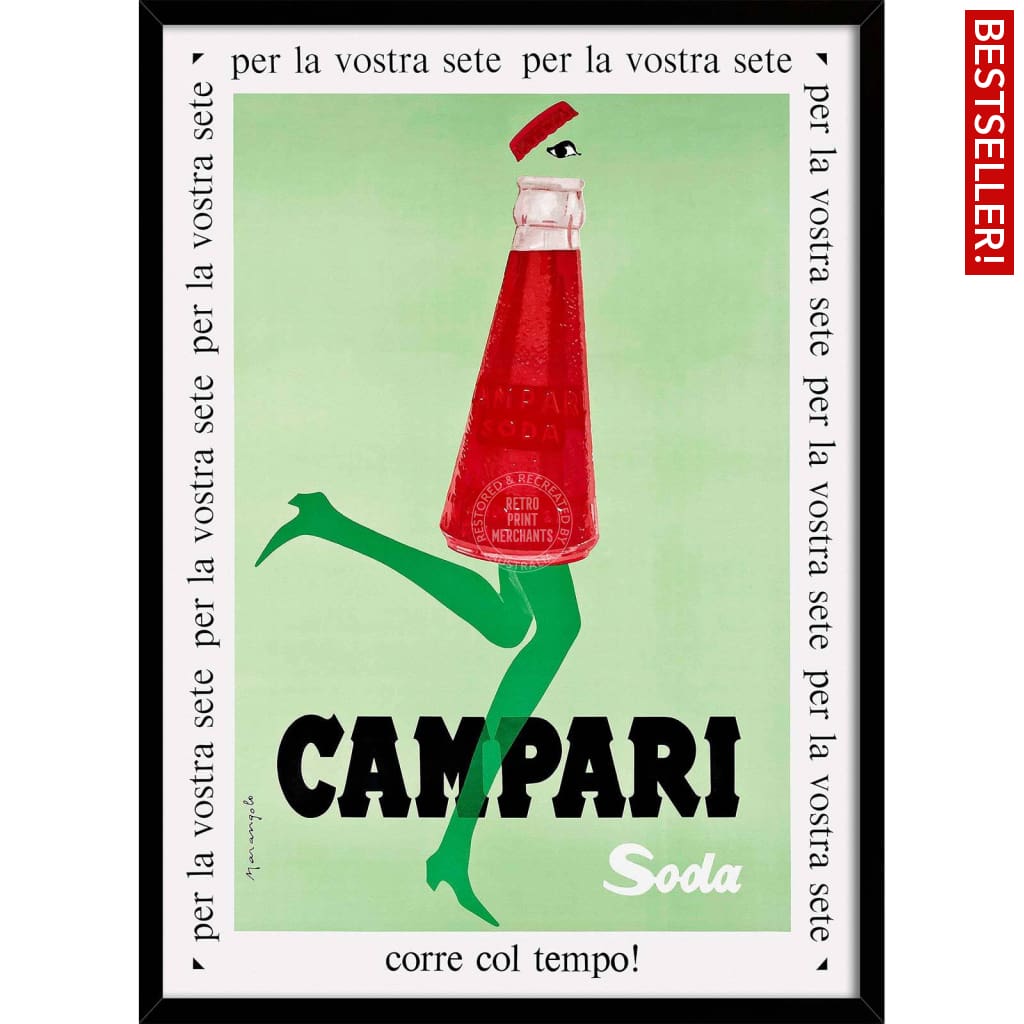 Campari Soda 1968 | Italy A4 210 X 297Mm 8.3 11.7 Inches / Framed Print: Black Timber Print Art