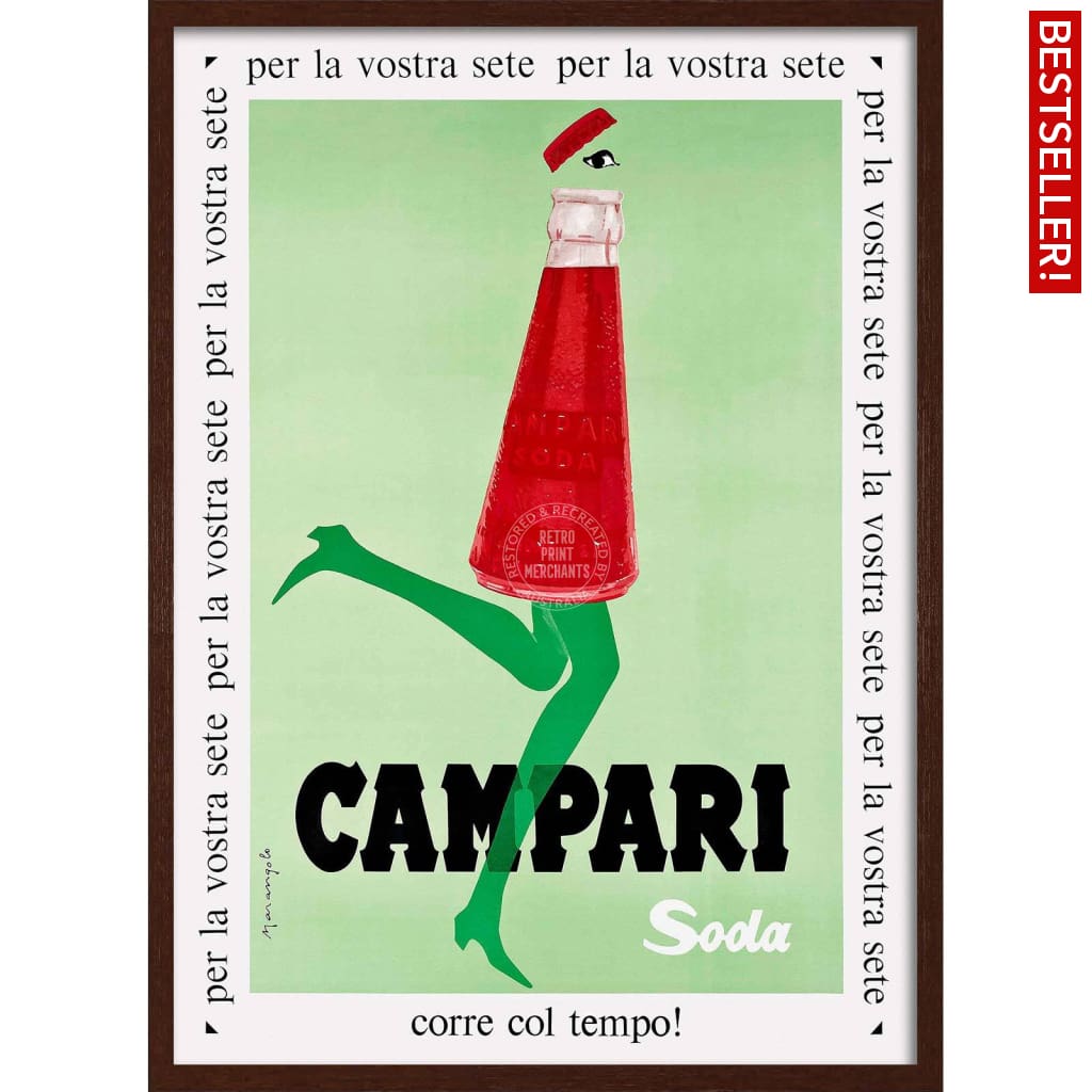 Campari Soda 1968 | Italy A4 210 X 297Mm 8.3 11.7 Inches / Framed Print: Chocolate Oak Timber Print