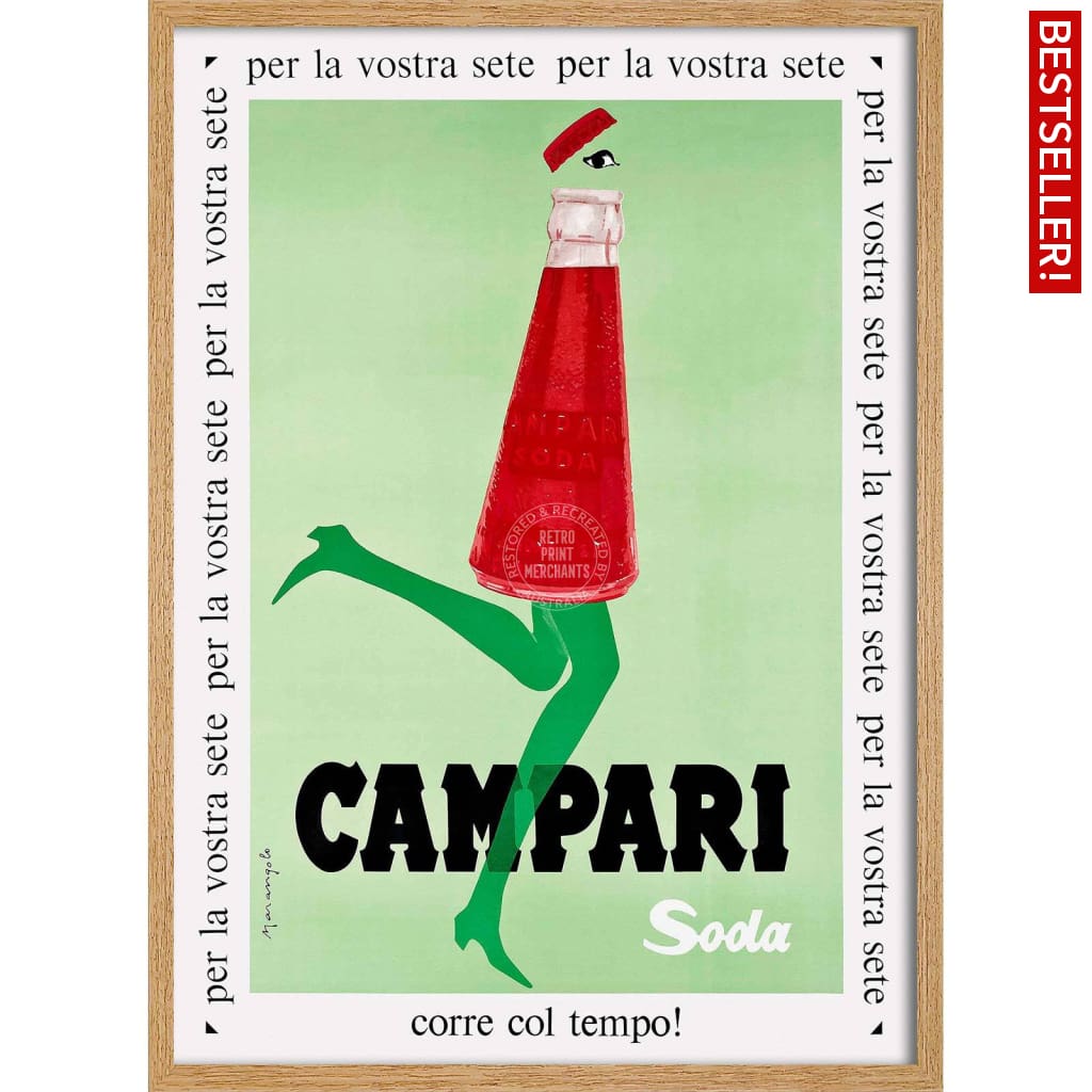 Campari Soda 1968 | Italy A4 210 X 297Mm 8.3 11.7 Inches / Framed Print: Natural Oak Timber Print