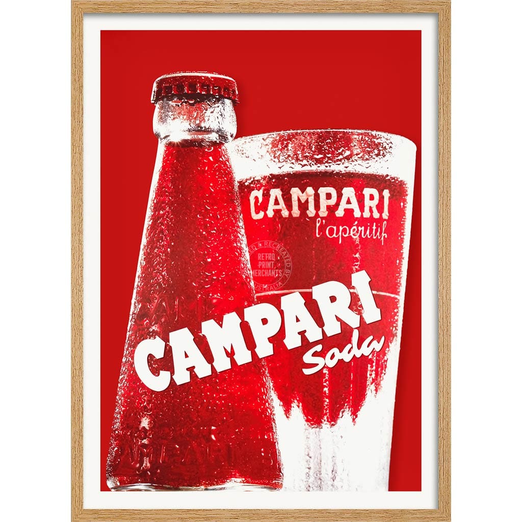 Campari Soda Red | Italy A4 210 X 297Mm 8.3 11.7 Inches / Framed Print: Natural Oak Timber Print Art