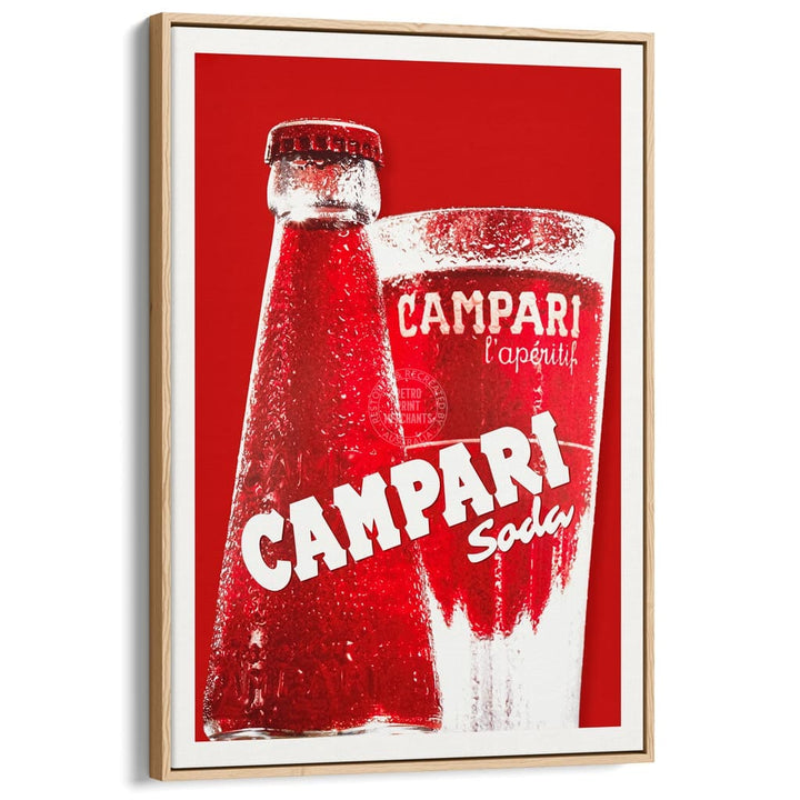 Campari Soda Red | Italy A4 210 X 297Mm 8.3 11.7 Inches / Canvas Floating Frame: Natural Oak Timber