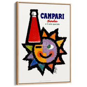 Campari Sun | Italy A3 297 X 420Mm 11.7 16.5 Inches / Canvas Floating Frame - Natural Oak Timber