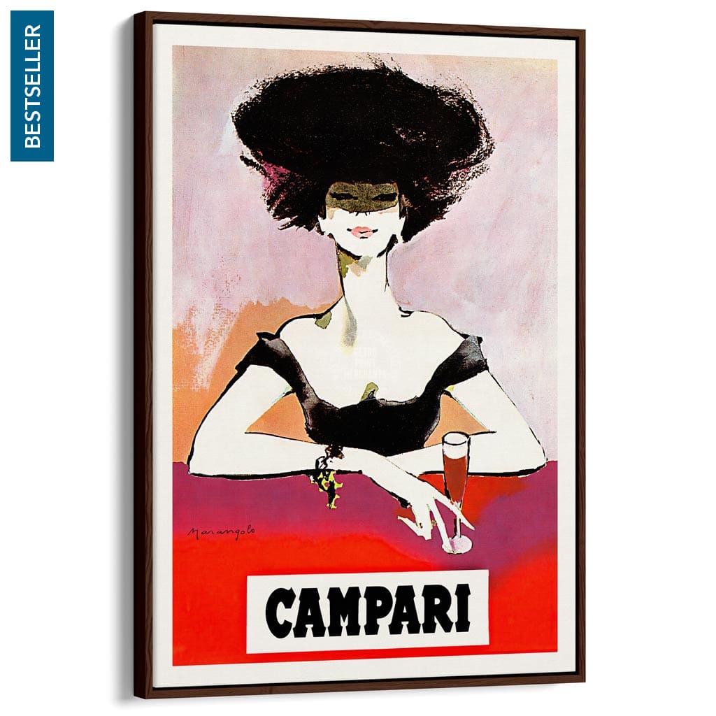 Campari Woman 1960S | Italy A3 297 X 420Mm 11.7 16.5 Inches / Canvas Floating Frame - Dark Oak