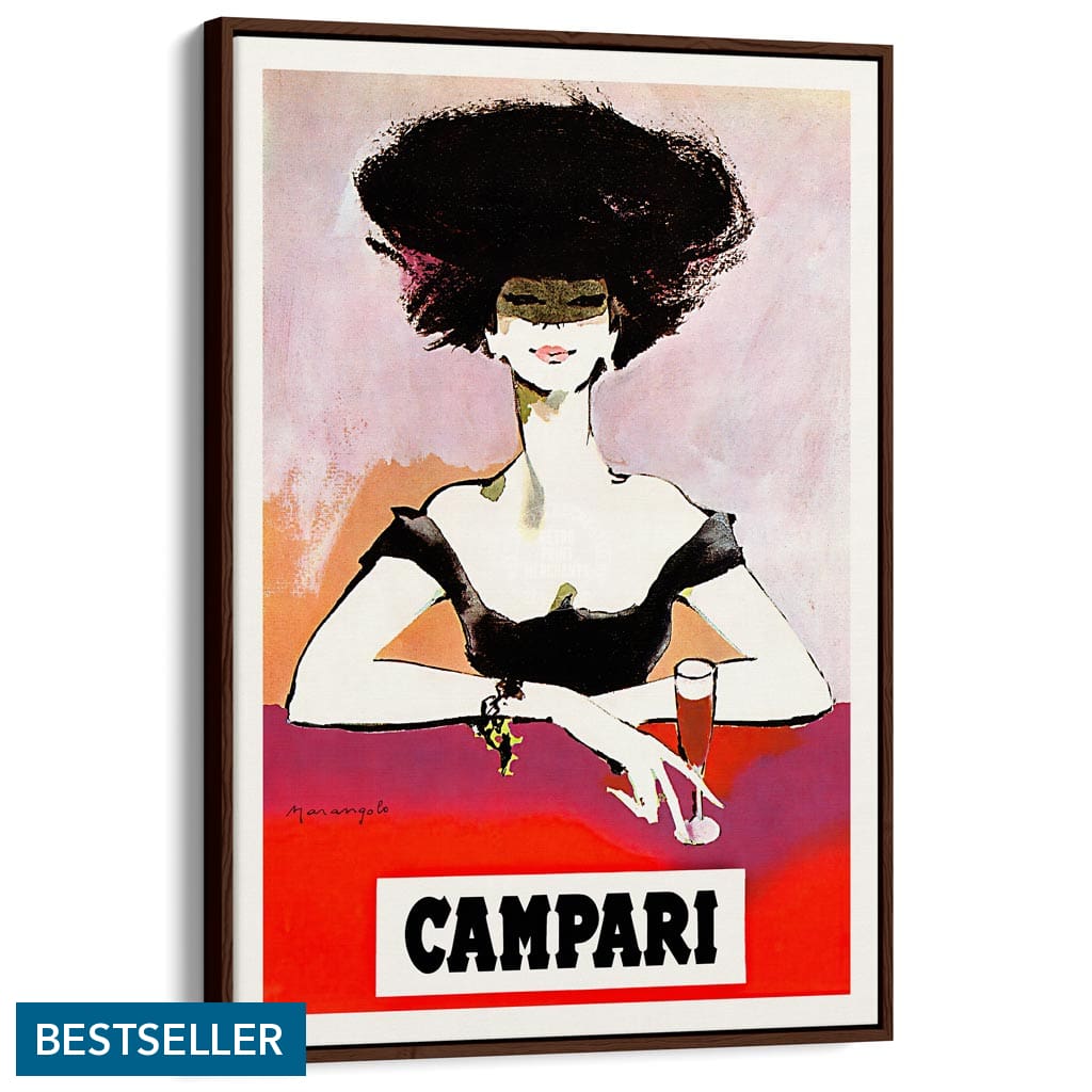 Campari Woman 1960S | Italy A3 297 X 420Mm 11.7 16.5 Inches / Canvas Floating Frame - Dark Oak