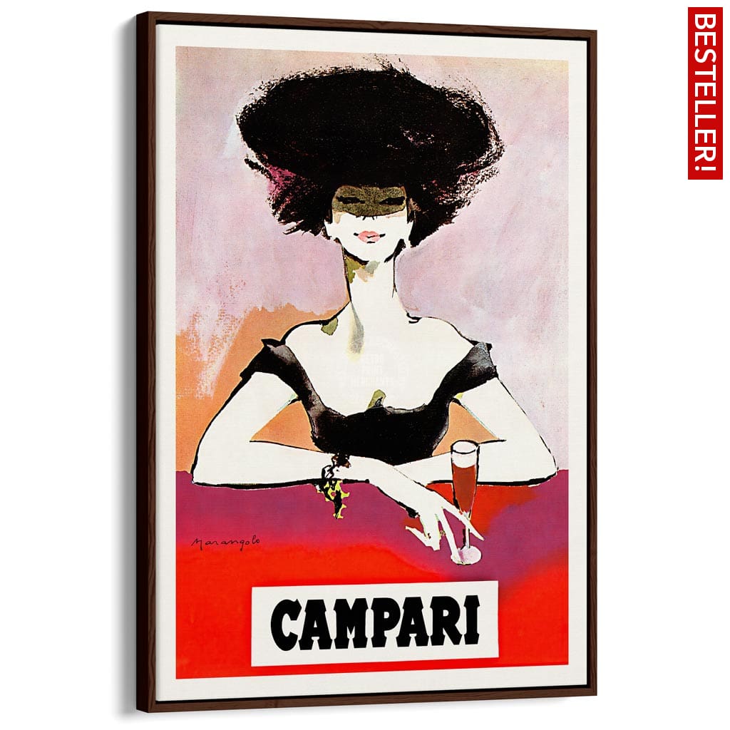 Campari Woman 1960S | Italy A3 297 X 420Mm 11.7 16.5 Inches / Canvas Floating Frame - Dark Oak