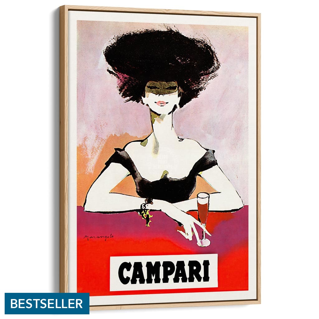 Campari Woman 1960S | Italy A3 297 X 420Mm 11.7 16.5 Inches / Canvas Floating Frame - Natural Oak