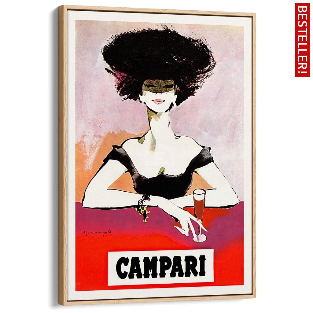 Campari Woman 1960S | Italy A3 297 X 420Mm 11.7 16.5 Inches / Canvas Floating Frame - Natural Oak