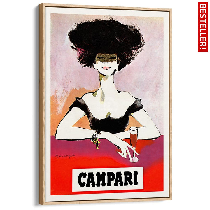 Campari Woman 1960S | Italy A3 297 X 420Mm 11.7 16.5 Inches / Canvas Floating Frame - Natural Oak