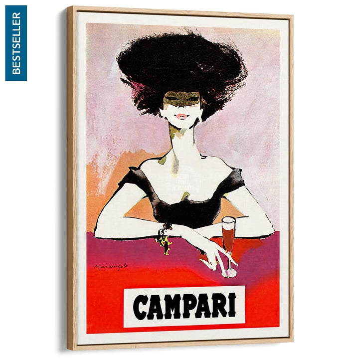 Campari Woman 1960S | Italy A3 297 X 420Mm 11.7 16.5 Inches / Canvas Floating Frame - Natural Oak