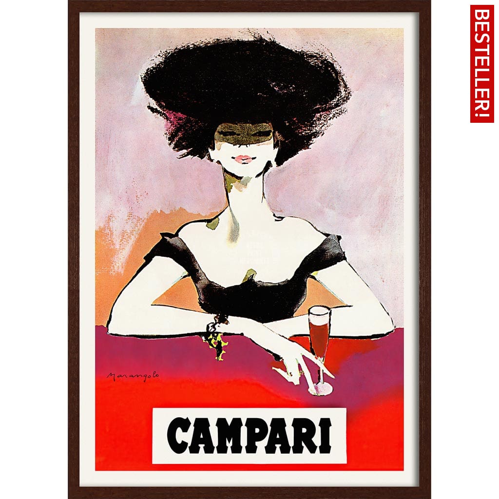 Campari Woman 1960S | Italy 422Mm X 295Mm 16.6 11.6 A3 / Dark Oak Print Art