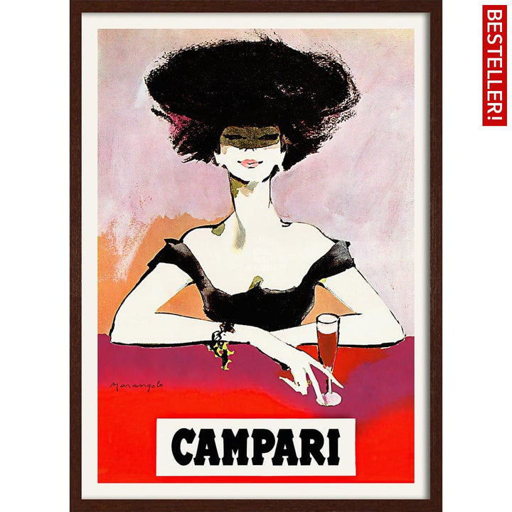 Campari Woman 1960S | Italy 422Mm X 295Mm 16.6 11.6 A3 / Dark Oak Print Art