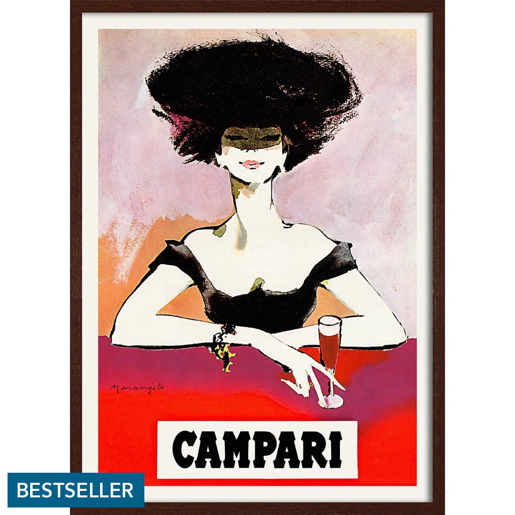 Campari Woman 1960S | Italy 422Mm X 295Mm 16.6 11.6 A3 / Dark Oak Print Art
