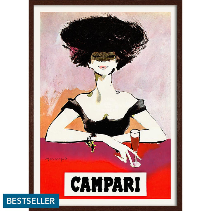 Campari Woman 1960S | Italy 422Mm X 295Mm 16.6 11.6 A3 / Dark Oak Print Art