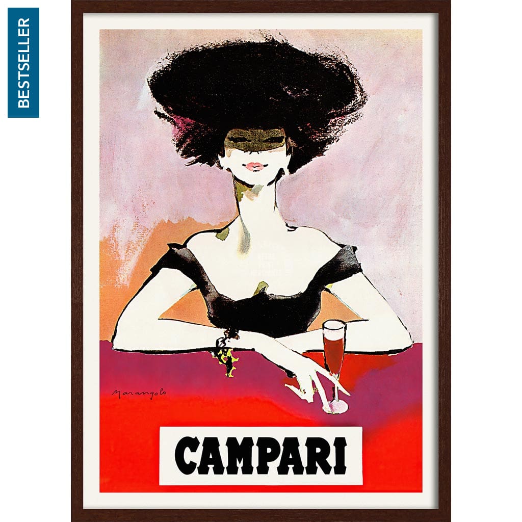 Campari Woman 1960S | Italy 422Mm X 295Mm 16.6 11.6 A3 / Dark Oak Print Art
