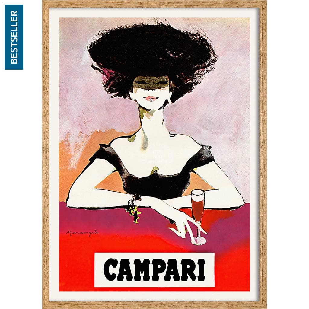 Campari Woman 1960S | Italy 422Mm X 295Mm 16.6 11.6 A3 / Natural Oak Print Art