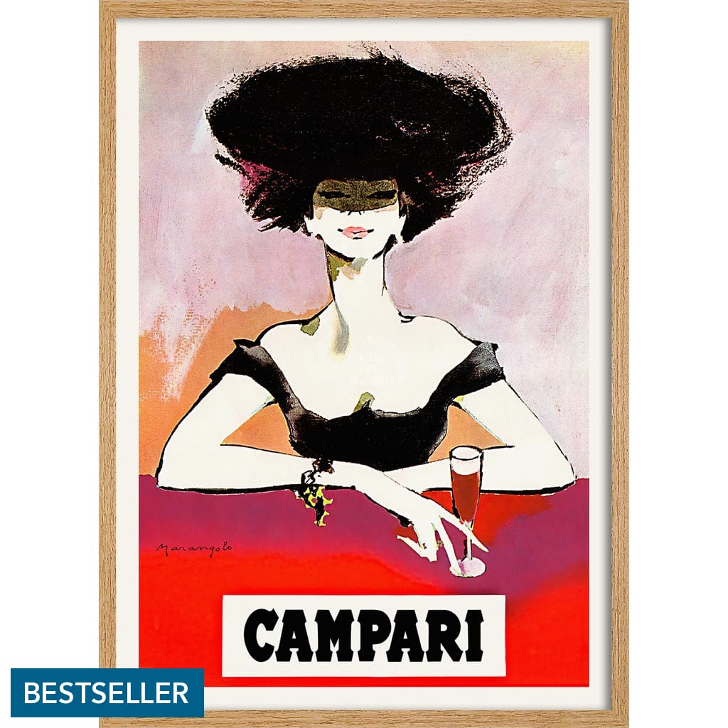 Campari Woman 1960S | Italy 422Mm X 295Mm 16.6 11.6 A3 / Natural Oak Print Art