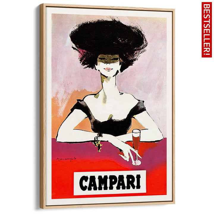 Campari Woman 1960S | Italy A3 297 X 420Mm 11.7 16.5 Inches / Canvas Floating Frame - Natural Oak